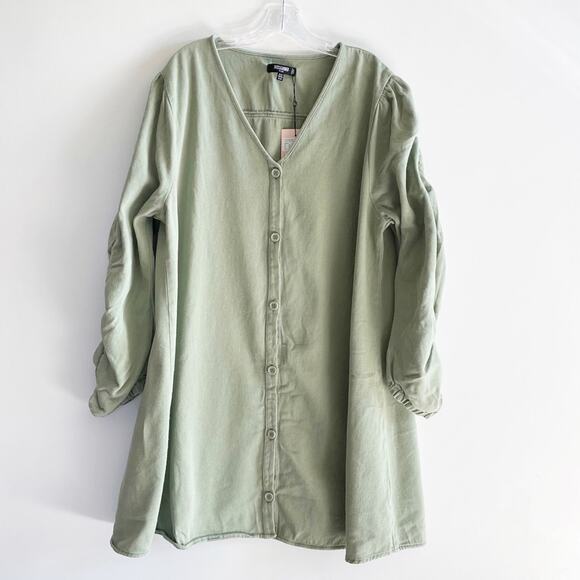 NWT Missguided Plus Size Green V Neck Button Front Denim Dress - Picture 5 of 9
